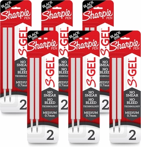 Sharpie S-Gel Refills Black Ink Gel Pen Refills Medium Point (0.7mm) 6 Packs of 2ct 12 Total