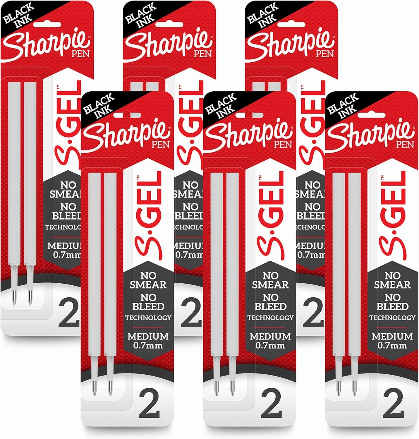 Sharpie S-Gel Refills Black Ink Gel Pen Refills Medium Point (0.7mm) 6 Packs of 2ct 12 Total
