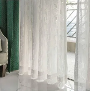 Sheer Bedroom Curtains White, Polyester Translucent Sheer Curtain with Geometric Textured, White-Grommet, 42W x 63H inch
