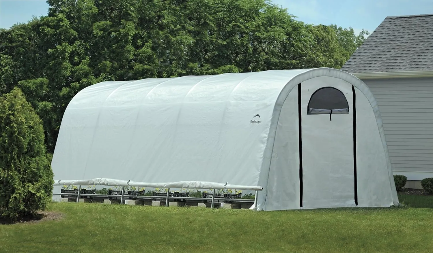 Shelter Logic 70592 Greenhouse Walk-Thru Access Round Roof Style Outdoor Backyard Garden Heavy Duty Plant Shelter, 12' x 20', Multi