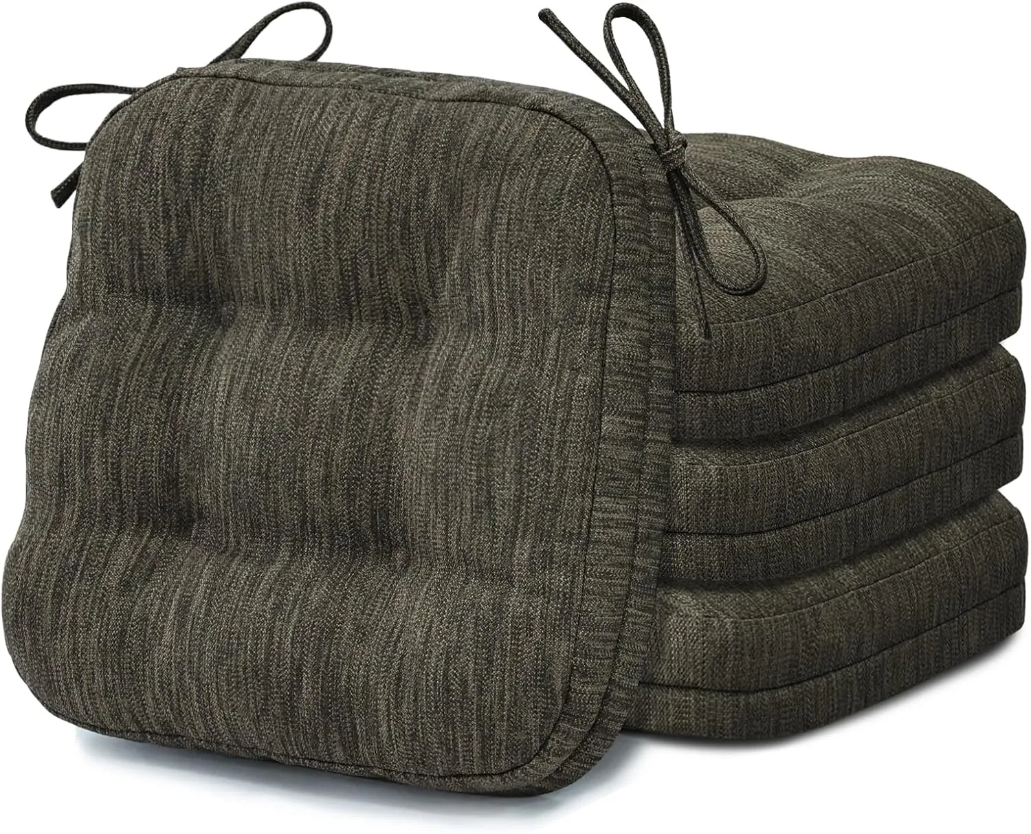 Shinnwa Kitchen Chair Cushions Set of 4, Dual-Layer Memory Foam Dining Chair Cushions, Patented Design Seat Pads with Ties, 16.5 x 16.5 x 3.5in, 4 Pack, Brown