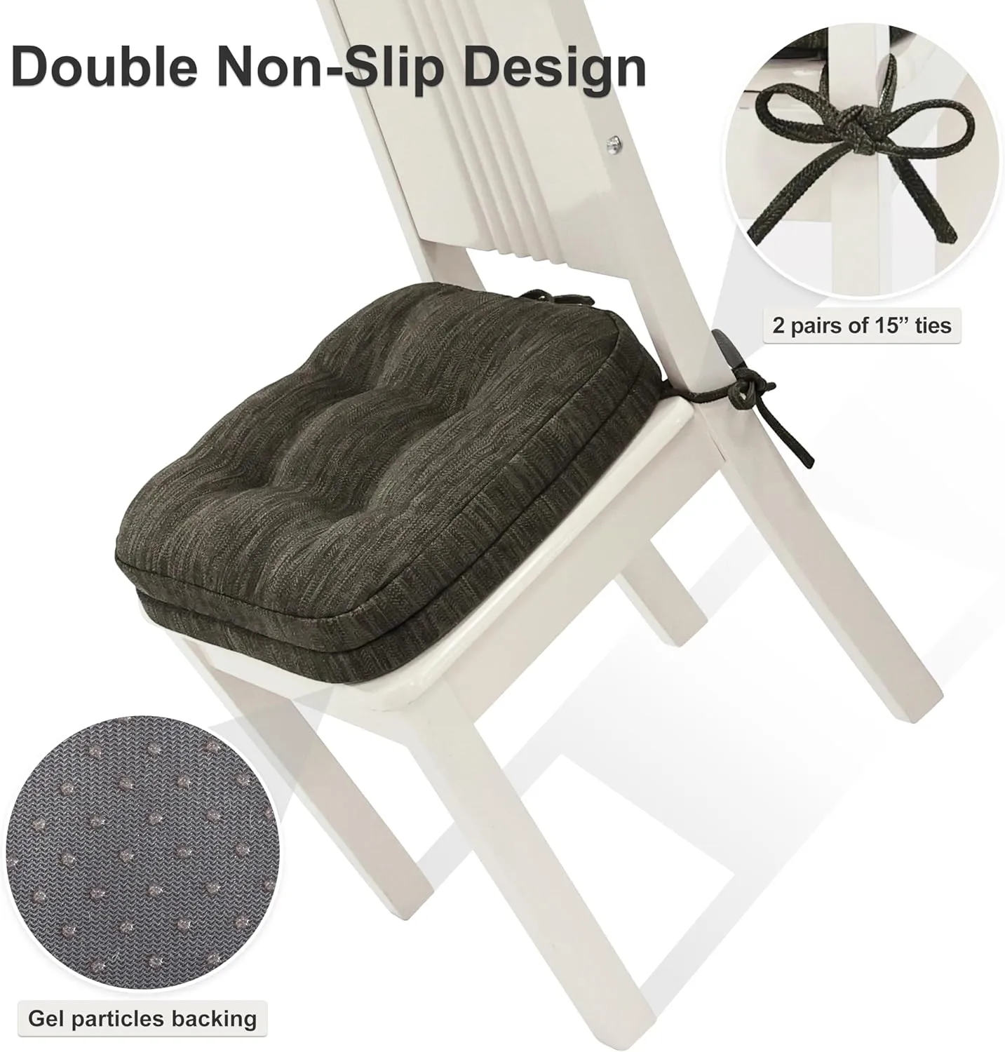 Shinnwa Kitchen Chair Cushions Set of 4, Dual-Layer Memory Foam Dining Chair Cushions, Patented Design Seat Pads with Ties, 16.5 x 16.5 x 3.5in, 4 Pack, Brown