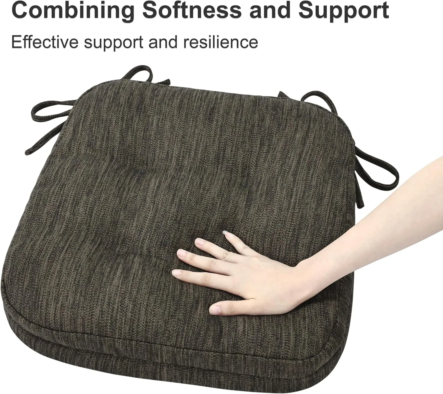 Shinnwa Kitchen Chair Cushions Set of 4, Dual-Layer Memory Foam Dining Chair Cushions, Patented Design Seat Pads with Ties, 16.5 x 16.5 x 3.5in, 4 Pack, Brown