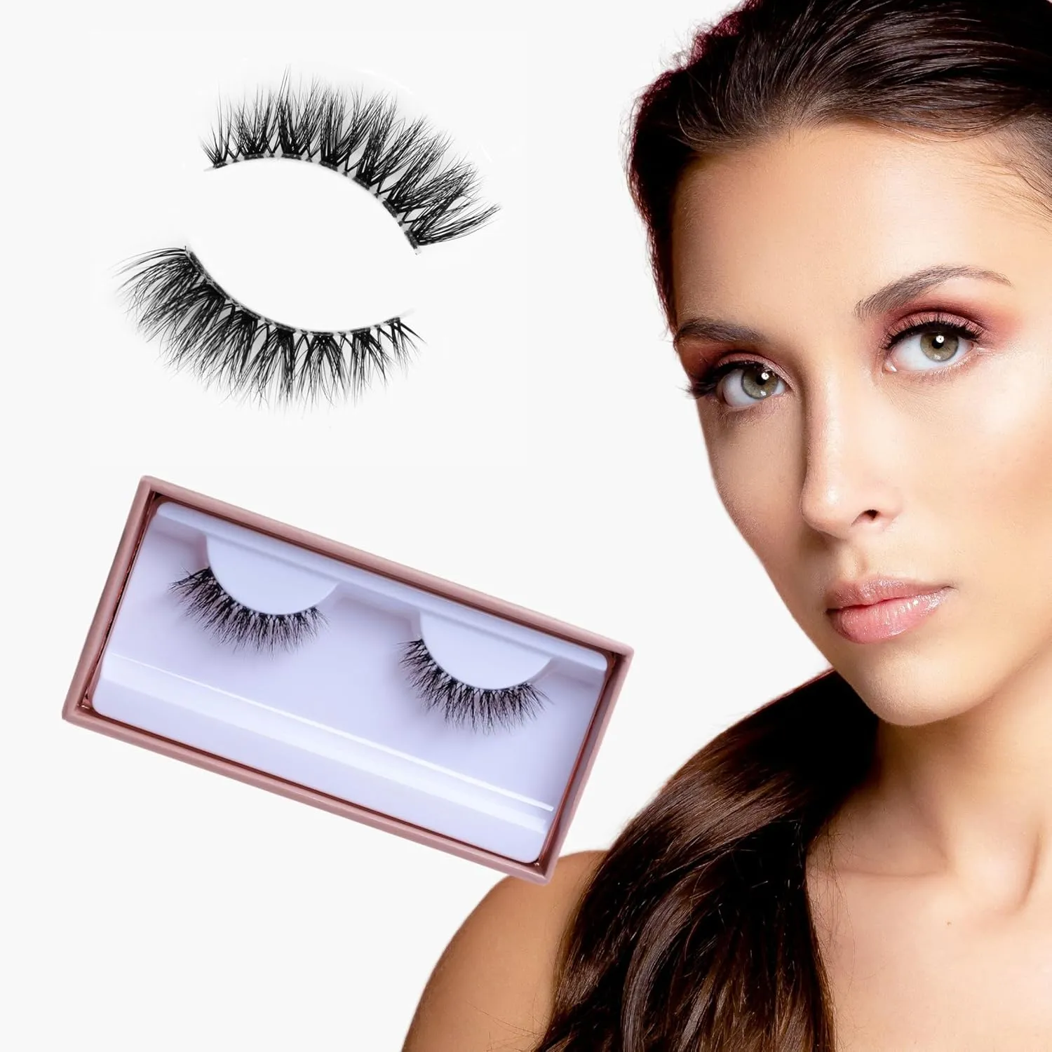 Short False Eyelashes Vegan Silk Natural Lashes Wispy No Trim 3/4 Clear Band Easy Apply Lashes 10mm Eyelashes Cat Eye Lashes C Curl Short Lashes