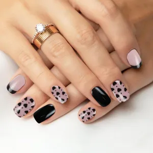 Short French Press-on Nails Kit - Reusable Artificial Nails with Glue & Adhesive Tabs, Square Stick-On Nails for Women, Durable Fake Nails for Day Wear, Natural Fall Nails, 24pcs