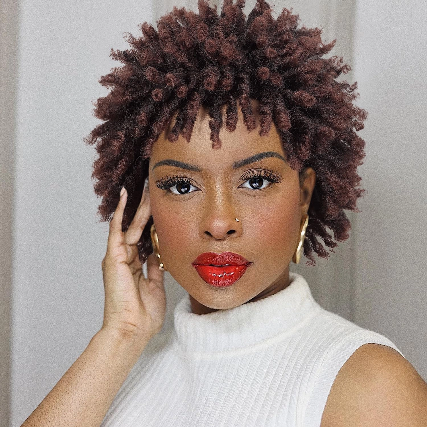 Short Dreadlock Wig Short Afro Curly Braided Wigs for Black Women Faux Locs Twist Braiding Ombre Brown Synthetic Hair Wigs 6 Inches