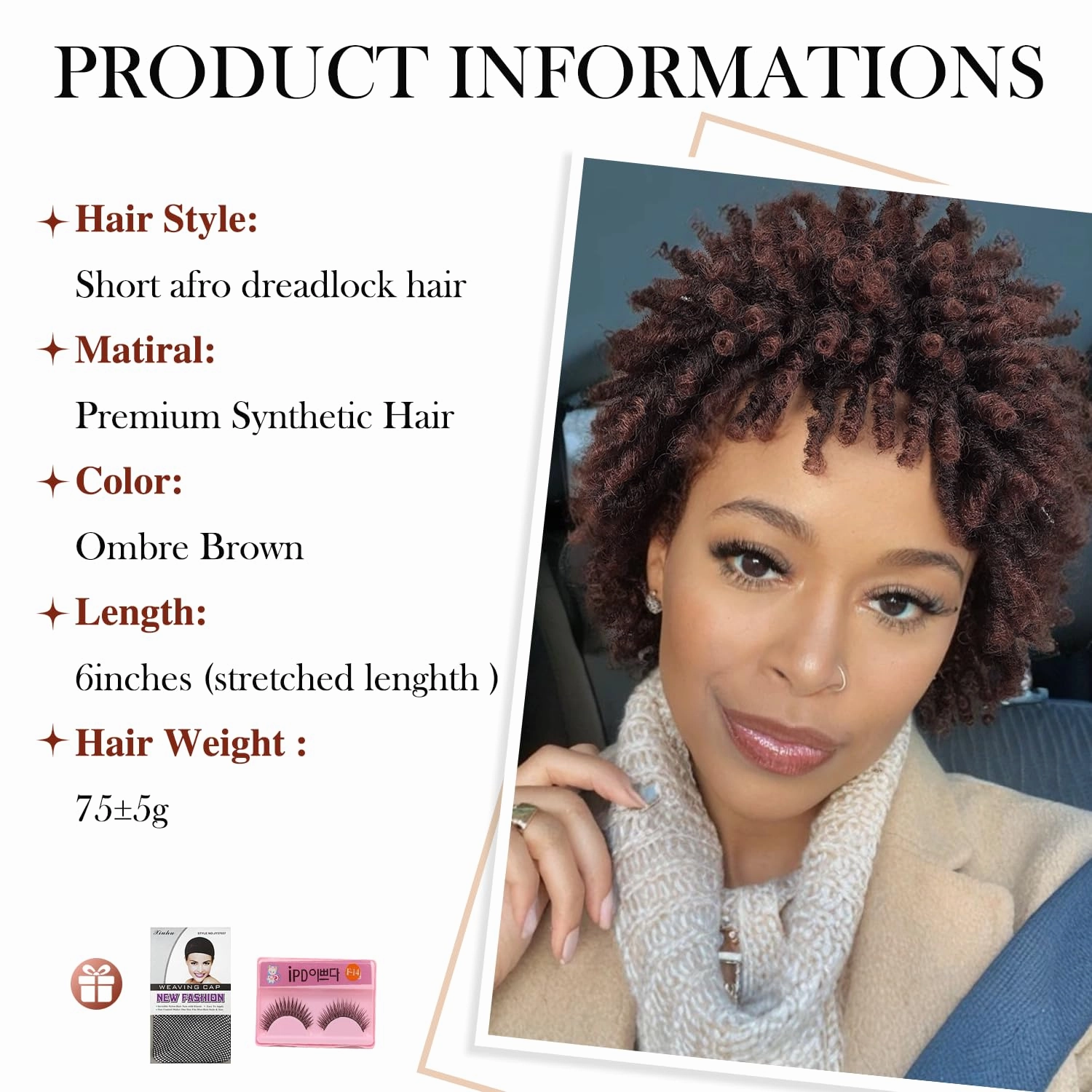 Short Dreadlock Wig Short Afro Curly Braided Wigs for Black Women Faux Locs Twist Braiding Ombre Brown Synthetic Hair Wigs 6 Inches