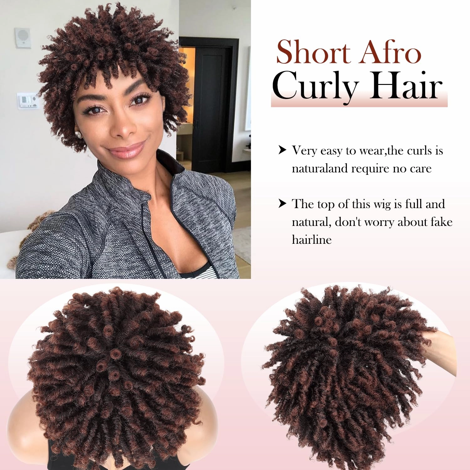 Short Dreadlock Wig Short Afro Curly Braided Wigs for Black Women Faux Locs Twist Braiding Ombre Brown Synthetic Hair Wigs 6 Inches
