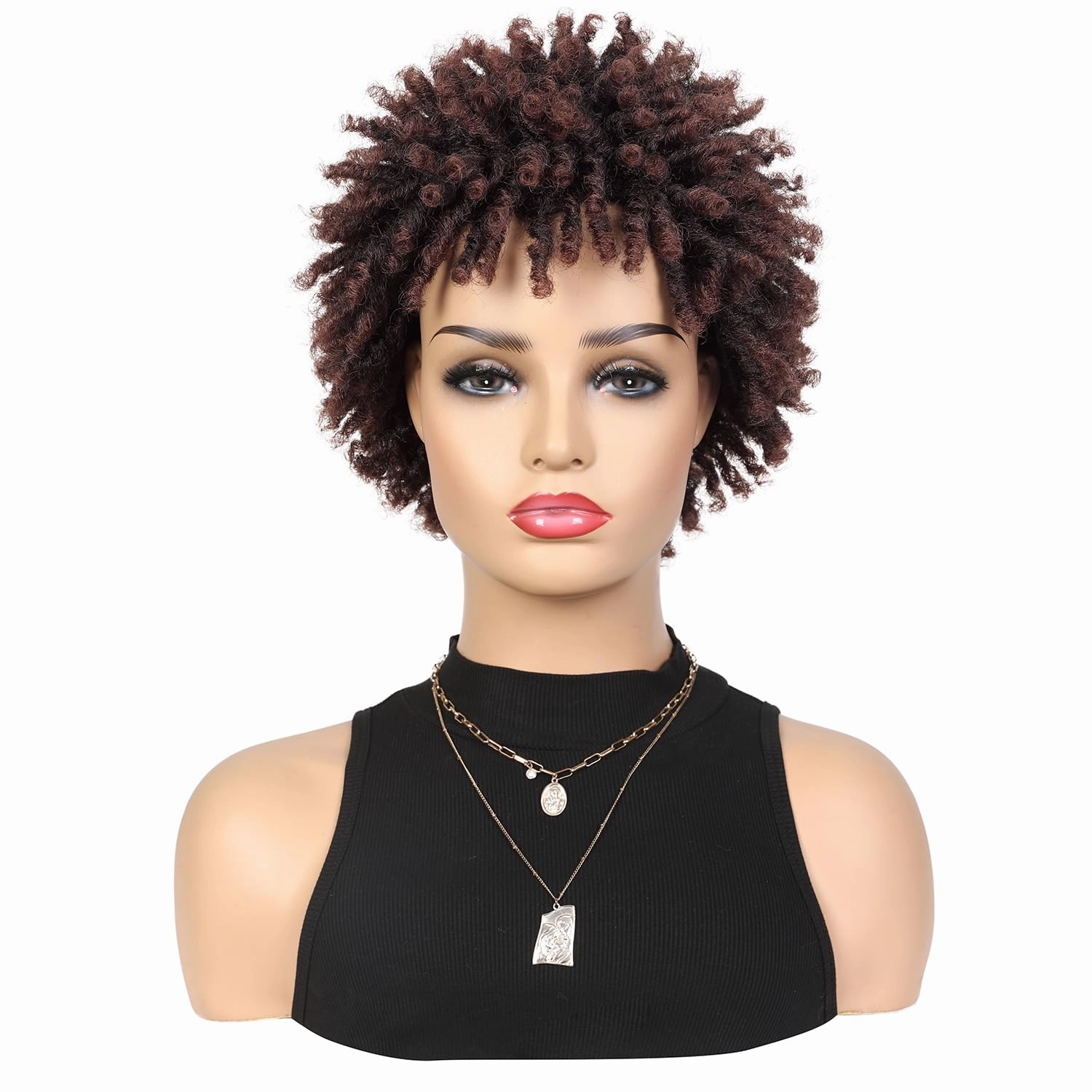 Short Dreadlock Wig Short Afro Curly Braided Wigs for Black Women Faux Locs Twist Braiding Ombre Brown Synthetic Hair Wigs 6 Inches