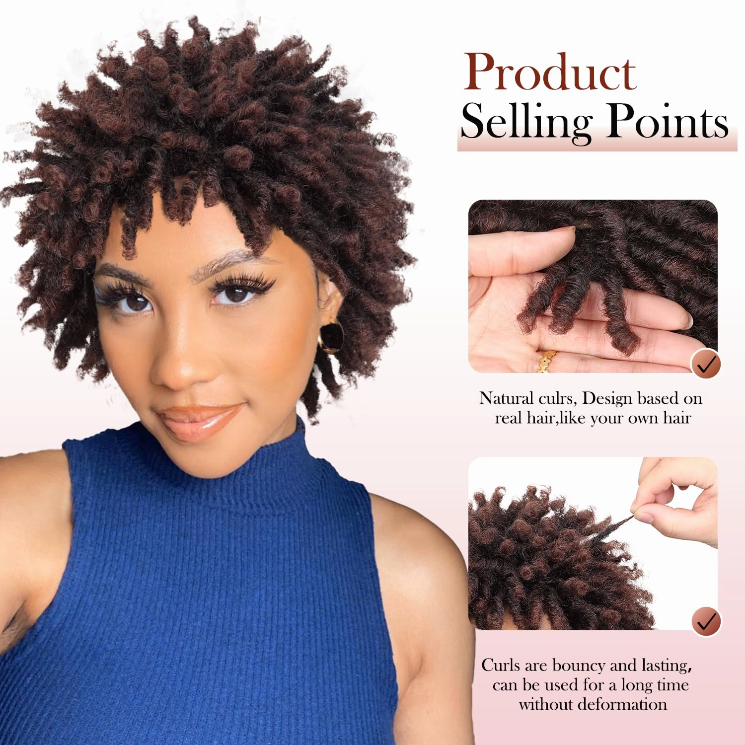 Short Dreadlock Wig Short Afro Curly Braided Wigs for Black Women Faux Locs Twist Braiding Ombre Brown Synthetic Hair Wigs 6 Inches