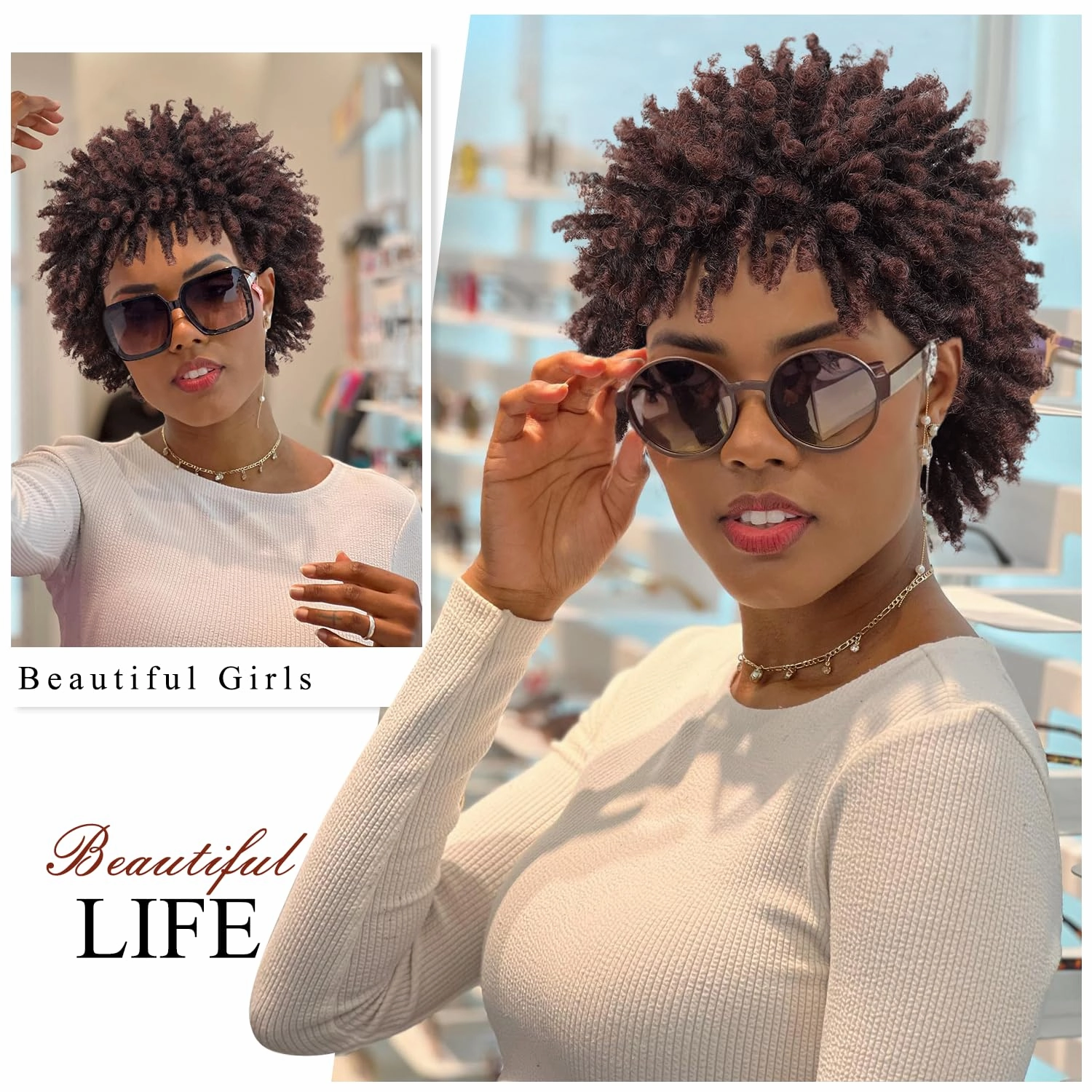Short Dreadlock Wig Short Afro Curly Braided Wigs for Black Women Faux Locs Twist Braiding Ombre Brown Synthetic Hair Wigs 6 Inches