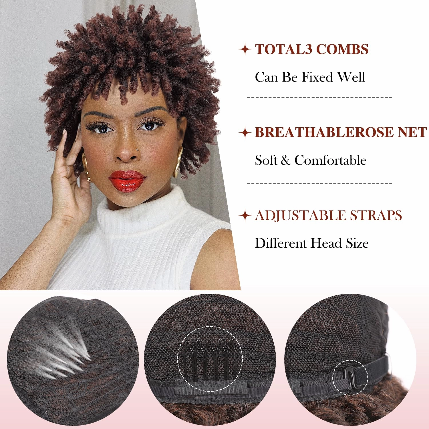 Short Dreadlock Wig Short Afro Curly Braided Wigs for Black Women Faux Locs Twist Braiding Ombre Brown Synthetic Hair Wigs 6 Inches