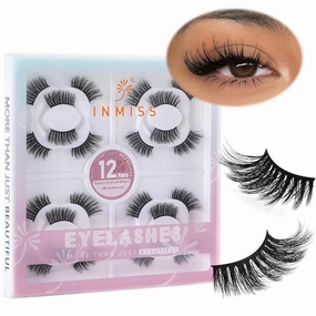Short Half Lash Cat Eye Natural Look 12 Pairs 3D Faux Mink False Eyelashes Wispy Lashes Volume DIY Cluster Looks Like Extension