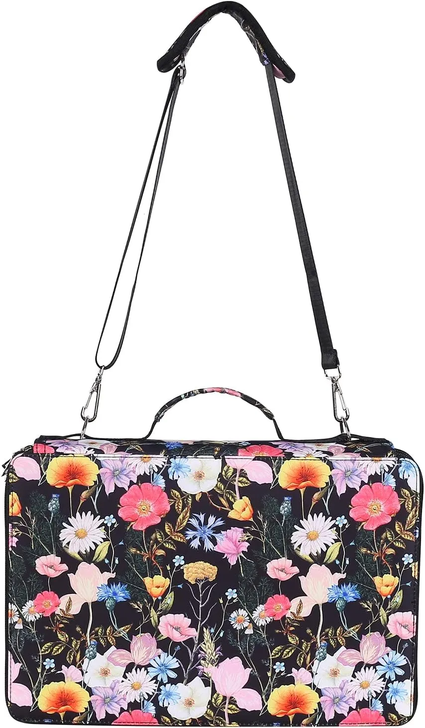 Shulaner 500 Slots Colored Pencil Case Organizer with Zipper Large Capacity Flower Pen Holder Bag for Artist and Painter or Other Adults (Black, Small Slots)