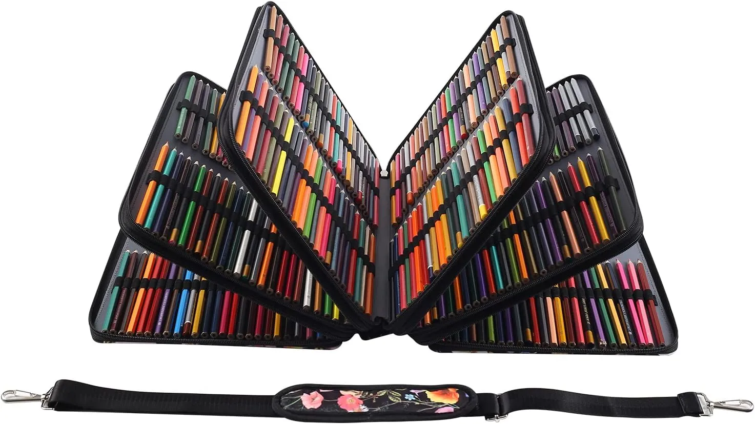 Shulaner 500 Slots Colored Pencil Case Organizer with Zipper Large Capacity Flower Pen Holder Bag for Artist and Painter or Other Adults (Black, Small Slots)