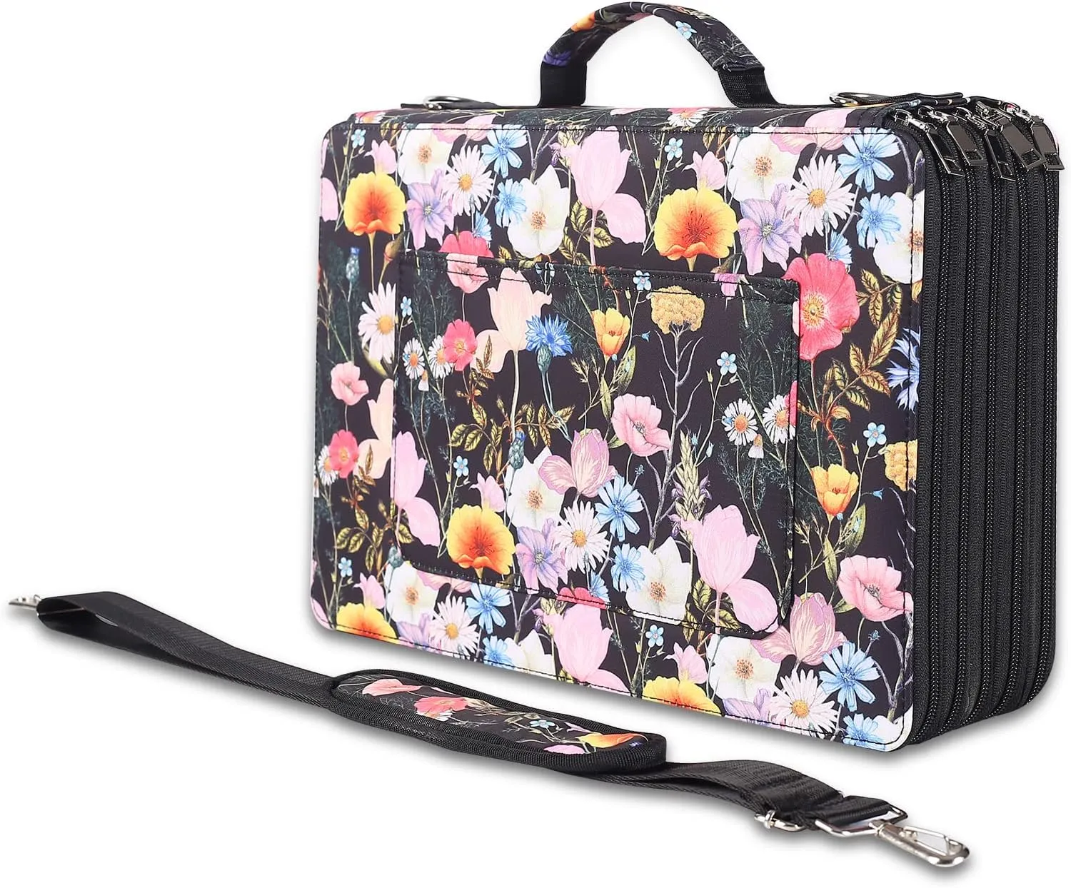 Shulaner 500 Slots Colored Pencil Case Organizer with Zipper Large Capacity Flower Pen Holder Bag for Artist and Painter or Other Adults (Black, Small Slots)