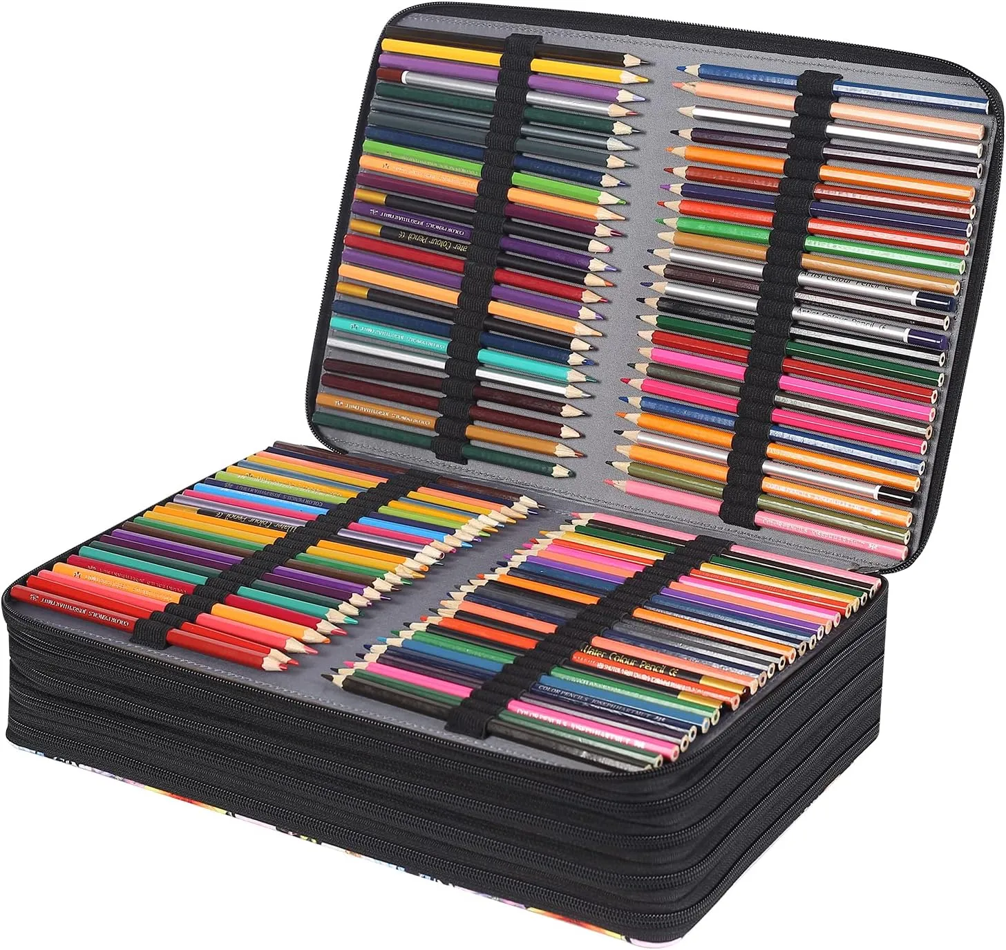 Shulaner 500 Slots Colored Pencil Case Organizer with Zipper Large Capacity Flower Pen Holder Bag for Artist and Painter or Other Adults (Black, Small Slots)