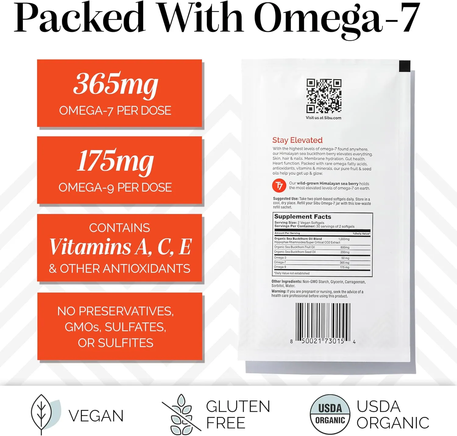 sibu Omega-7 Softgels, Premium Organic Himalayan Sea Buckthorn Oil (60ct, 30 Day Supply) – Supplement for Healthy Skin, Hair, Nails and Dryness