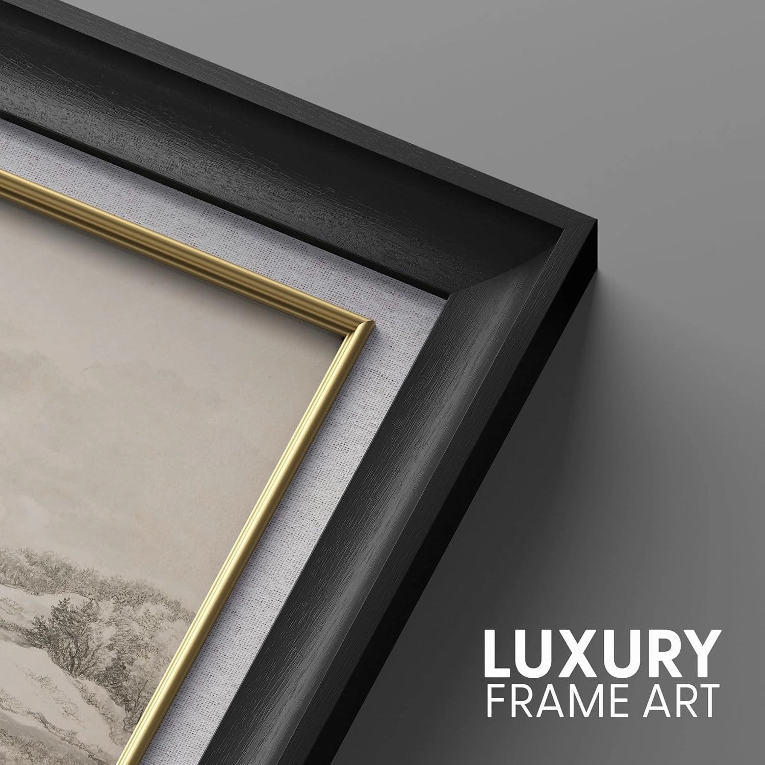 SIGNWIN Premium Frame Art Serene Landscape with Windmill Vintage Pencil Drawing Illustrations Fine Art Traditional Iconic for Living Room, Bedroom, Office - 26"x36" Black