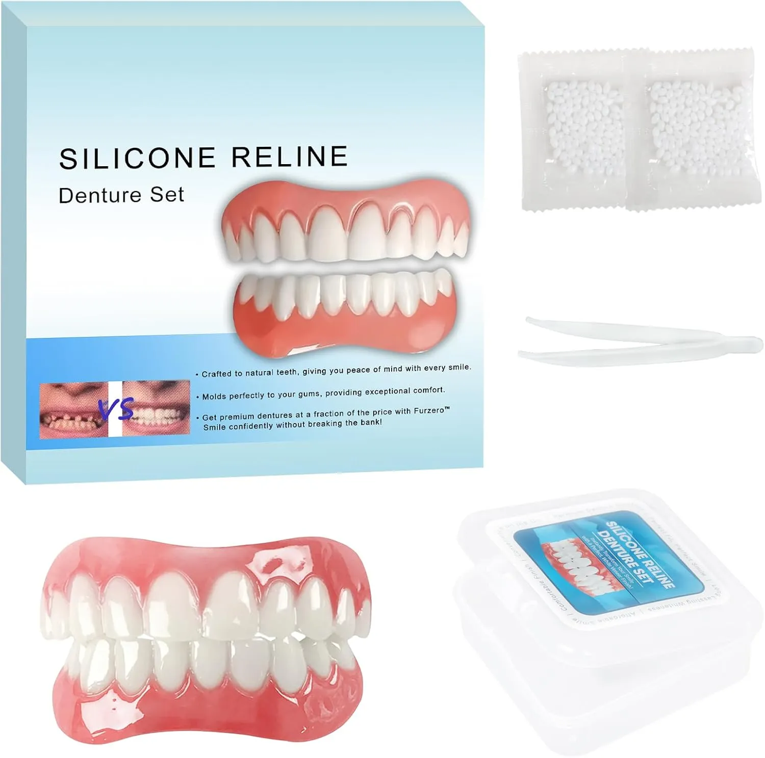 Silicone Reline Denture Set, Professional Denture Silicone Reline Kit, Upper and Lower Veneer, Soft and Comfortable Dentures, Dentures for Women and Men, Renew Your Smile, Rebuild Confidence