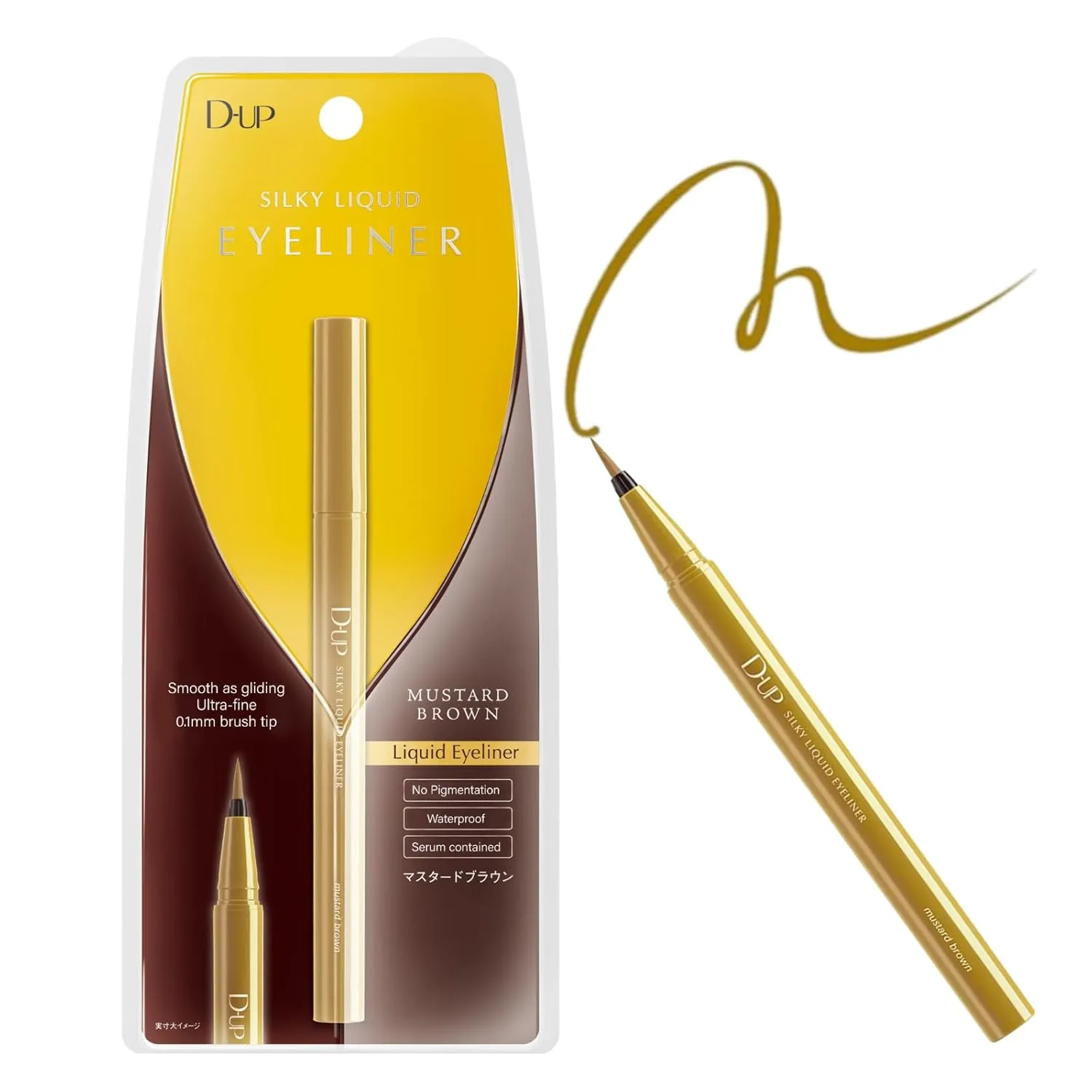 Silky Liquid Eyeliner, Smooth Eye Makeup Liner, Waterproof & Smudge Proof Eye Liner, Japanese Gel EyeLiner Pen Tip, Blendable Eyeliner for Mature Women, Mustard Brown, 1 Fl Oz