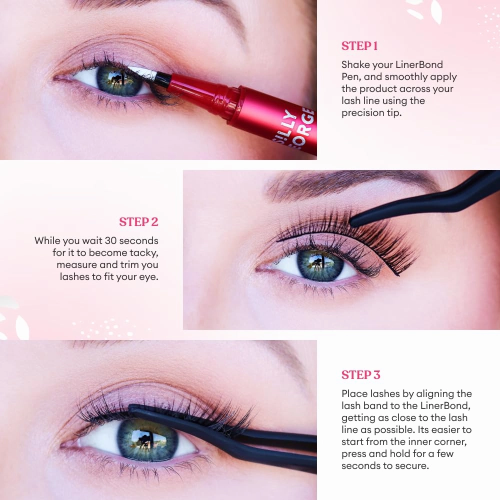 Silly George SuperNatural Series Starter Kit - Pretty Lashes with Adhesive Eyeliner | Clear Band gives Lashes Natural Look | Extra Strong Hold for False Eyelashes (Luna, LinerBond™ Clear)