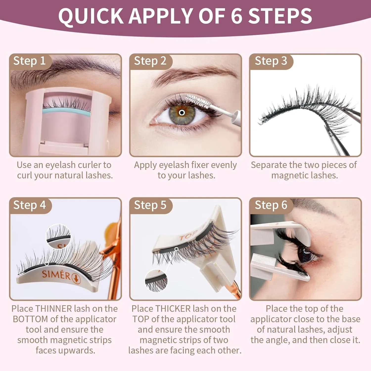 SIMER Dual Magnetic Eyelashes Soft 7-13mm Fluffy False Lashes Mink Natural Look 4D Lash Extension Cat Eye Lashes Self Adhesive Eyelashes（Sweet Girl Style）