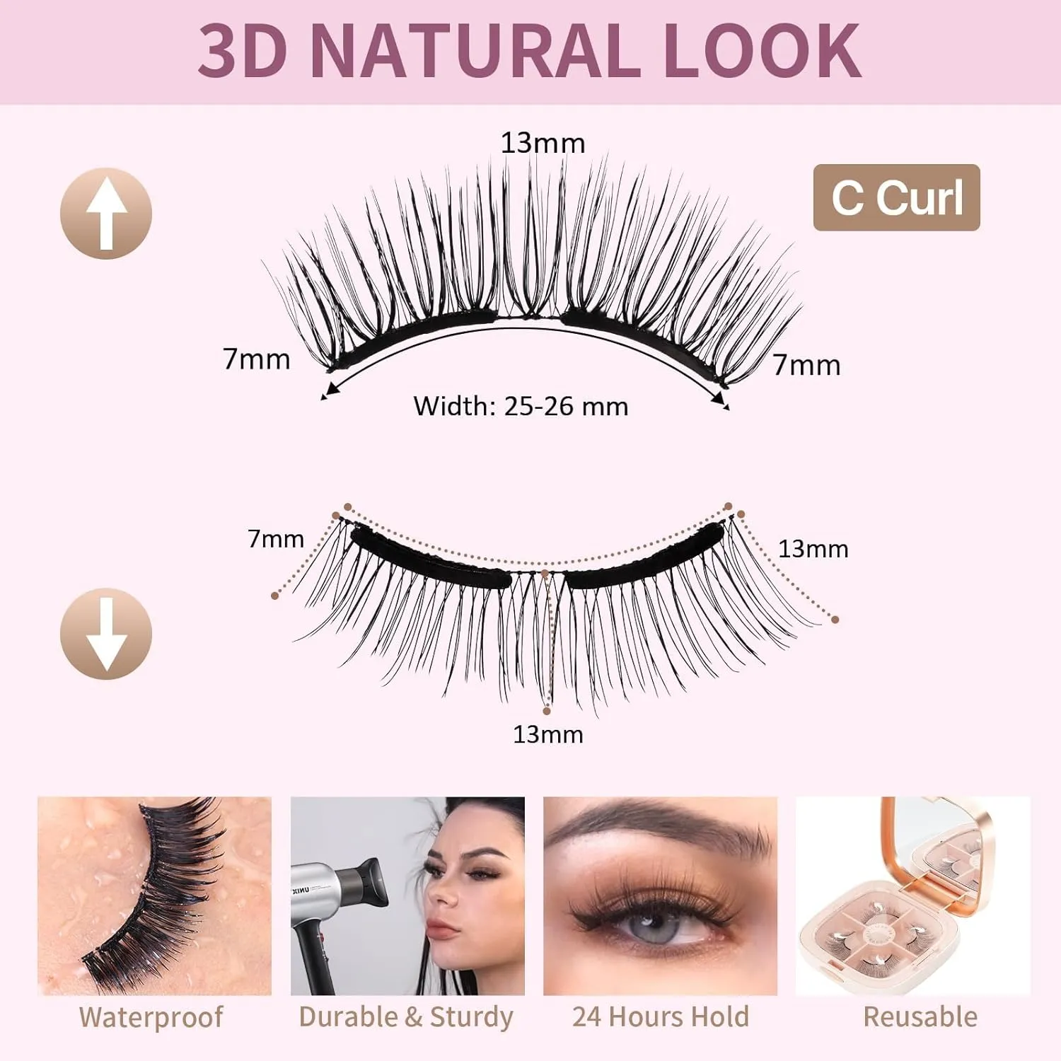SIMER Dual Magnetic Eyelashes Soft 7-13mm Fluffy False Lashes Mink Natural Look 4D Lash Extension Cat Eye Lashes Self Adhesive Eyelashes（Sweet Girl Style）