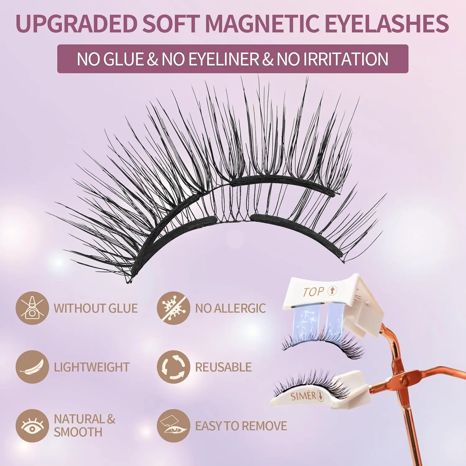 SIMER Dual Magnetic Eyelashes Soft 7-13mm Fluffy False Lashes Mink Natural Look 4D Lash Extension Cat Eye Lashes Self Adhesive Eyelashes（Sweet Girl Style）