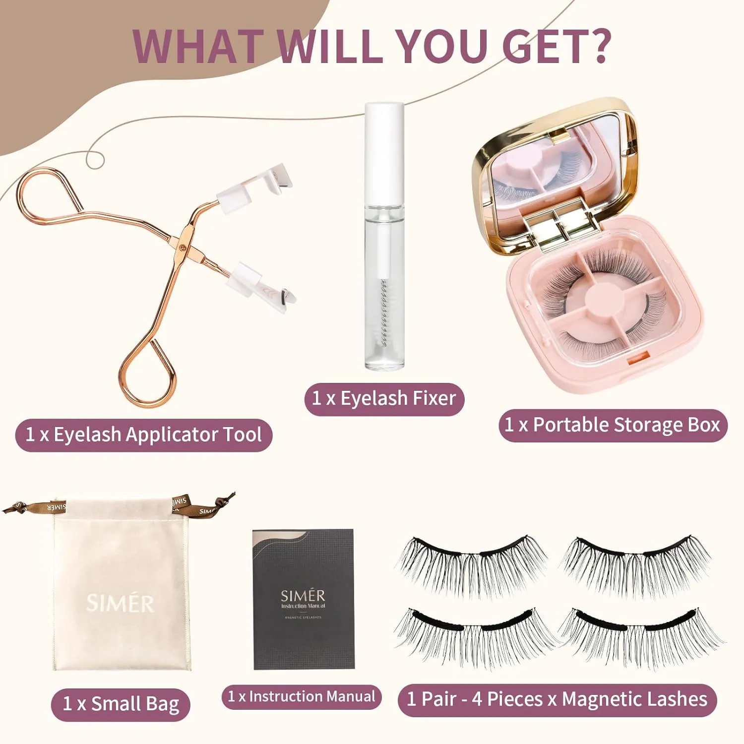 SIMER Dual Magnetic Eyelashes Soft 7-13mm Fluffy False Lashes Mink Natural Look 4D Lash Extension Cat Eye Lashes Self Adhesive Eyelashes（Sweet Girl Style）
