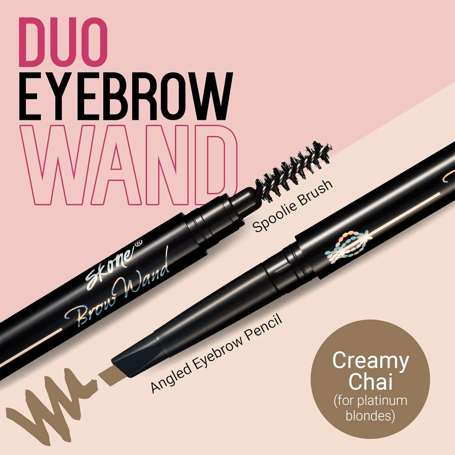 Skone Cosmetics The Original Brow Wand Eyebrow Pencil with Brush - Dual-Sided Retractable Waterproof Long-Lasting Brown Eye Brow Pencils for Women with Sleek Eyebrows - Creamy Chai For Gray Hair