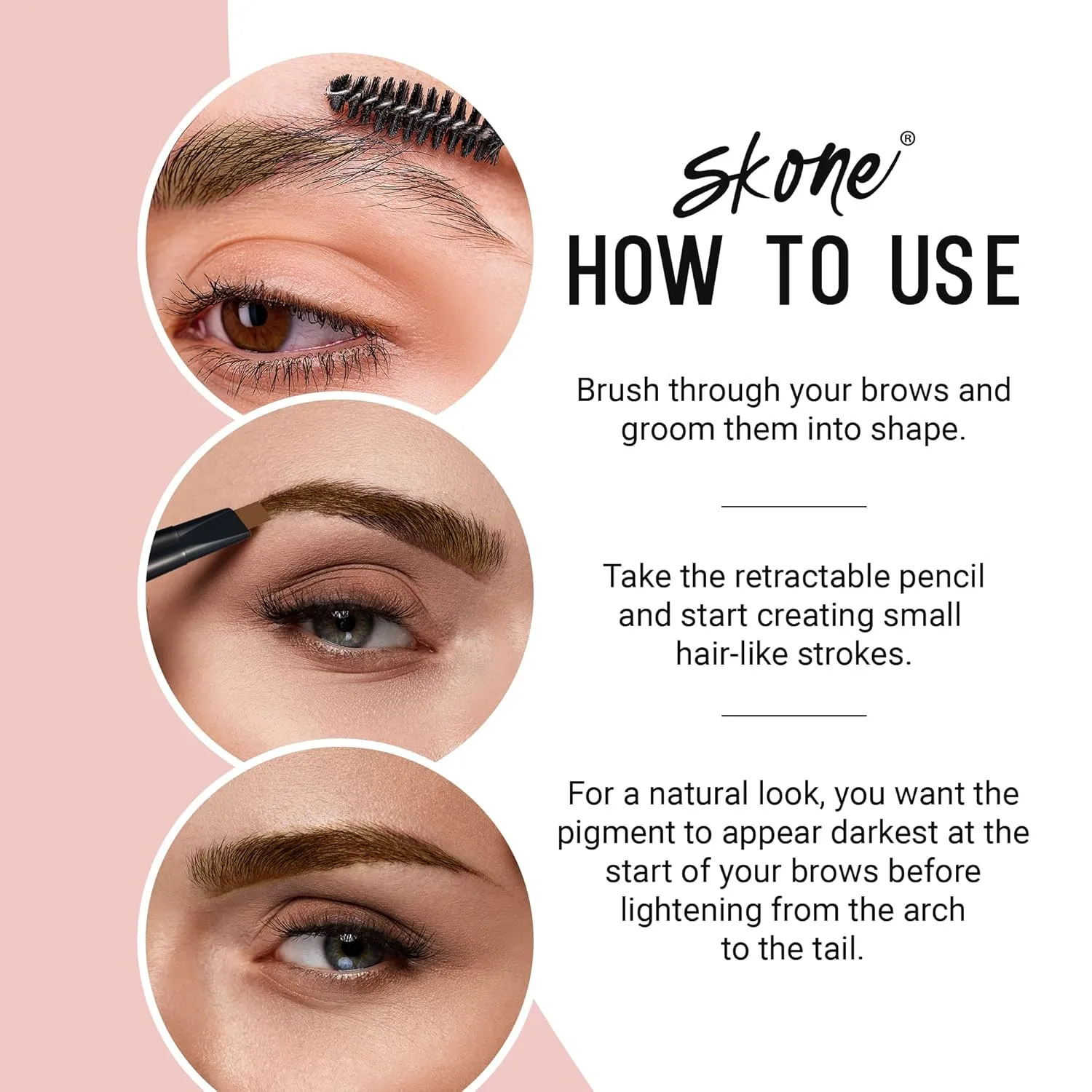 Skone Cosmetics The Original Brow Wand Eyebrow Pencil with Brush - Dual-Sided Retractable Waterproof Long-Lasting Brown Eye Brow Pencils for Women with Sleek Eyebrows - Peanut Butter for Blondes
