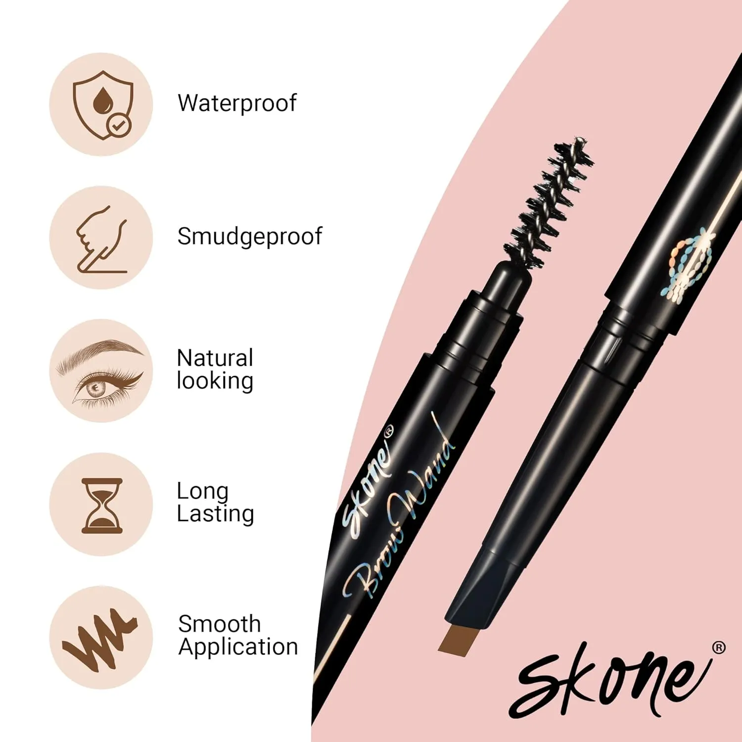 Skone Cosmetics The Original Brow Wand Eyebrow Pencil with Brush - Dual-Sided Retractable Waterproof Long-Lasting Brown Eye Brow Pencils for Women with Sleek Eyebrows - Peanut Butter for Blondes