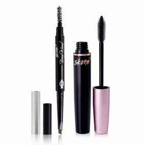 Skone Cosmetics Brow Wand Eyebrow Pencil & Waterproof Mascara Bundle Duo - Long-Lasting, Waterproof Brow Definer & Quality-Smudge Proof Lashes Volumizing Mascara - Brown Brow Pencil & Mascara