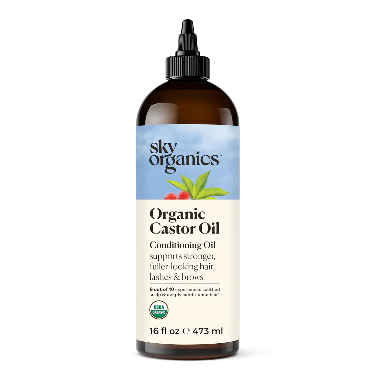 Sky Organics Organic Castor Oil, 100% Pure, Hexane Free, Cold-Pressed to Support Stronger, Fuller-Looking Hair, Eyelashes & Eyebrows,Good for Castor Packs, Navel Oiling, Carrier Oil Use, 16 fl oz