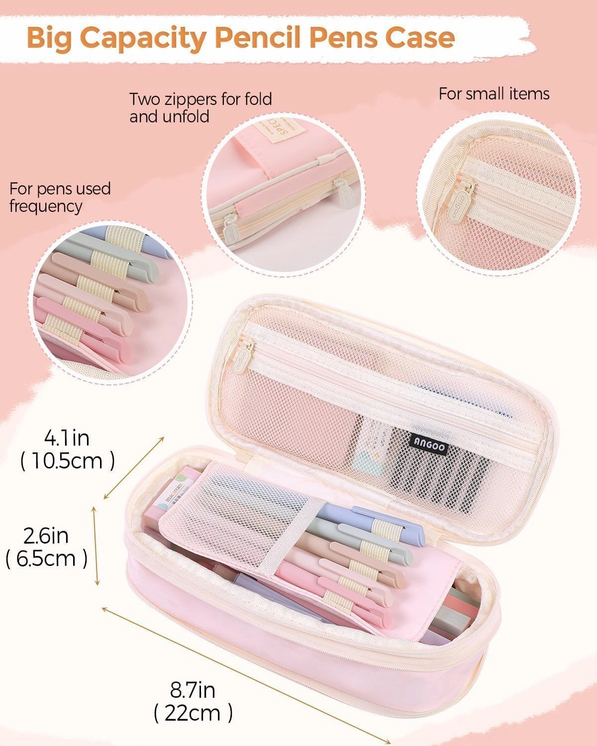 SKYDUE Cute School Supplies 44 PCS, Aesthetic Pencil Case with 12 Pastel Highlighters, 5 Black Gel Pens, 6 Color Gel Pens & Mechanical Pencils, College Essentials Students Stationary Set Pink