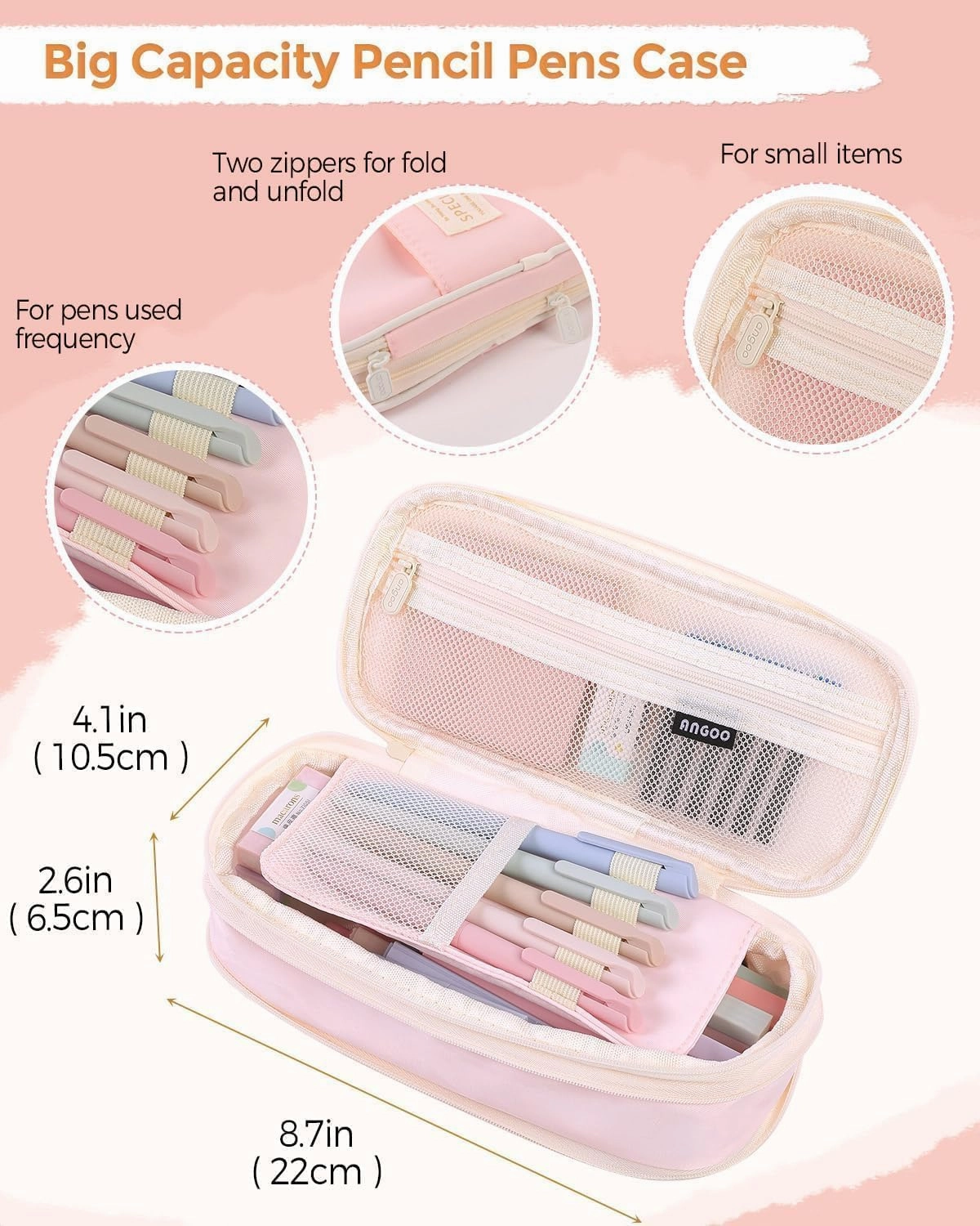 SKYDUE Cute School Supplies 44 PCS, Aesthetic Pencil Case with 12 Pastel Highlighters, 5 Black Gel Pens, 6 Color Gel Pens & Mechanical Pencils, College Essentials Students Stationary Set Pink