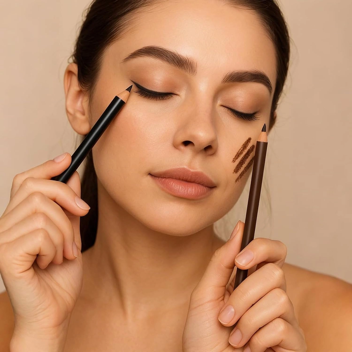 Slimdescent Eyeliner, 24-Hour Waterproof Sharpenable Eyeliners, Eyeliner And Eyebrow Pencil Two-In-One, No Smudging, No Fading, Smooth And Easy To Color (3Black 3Brown)