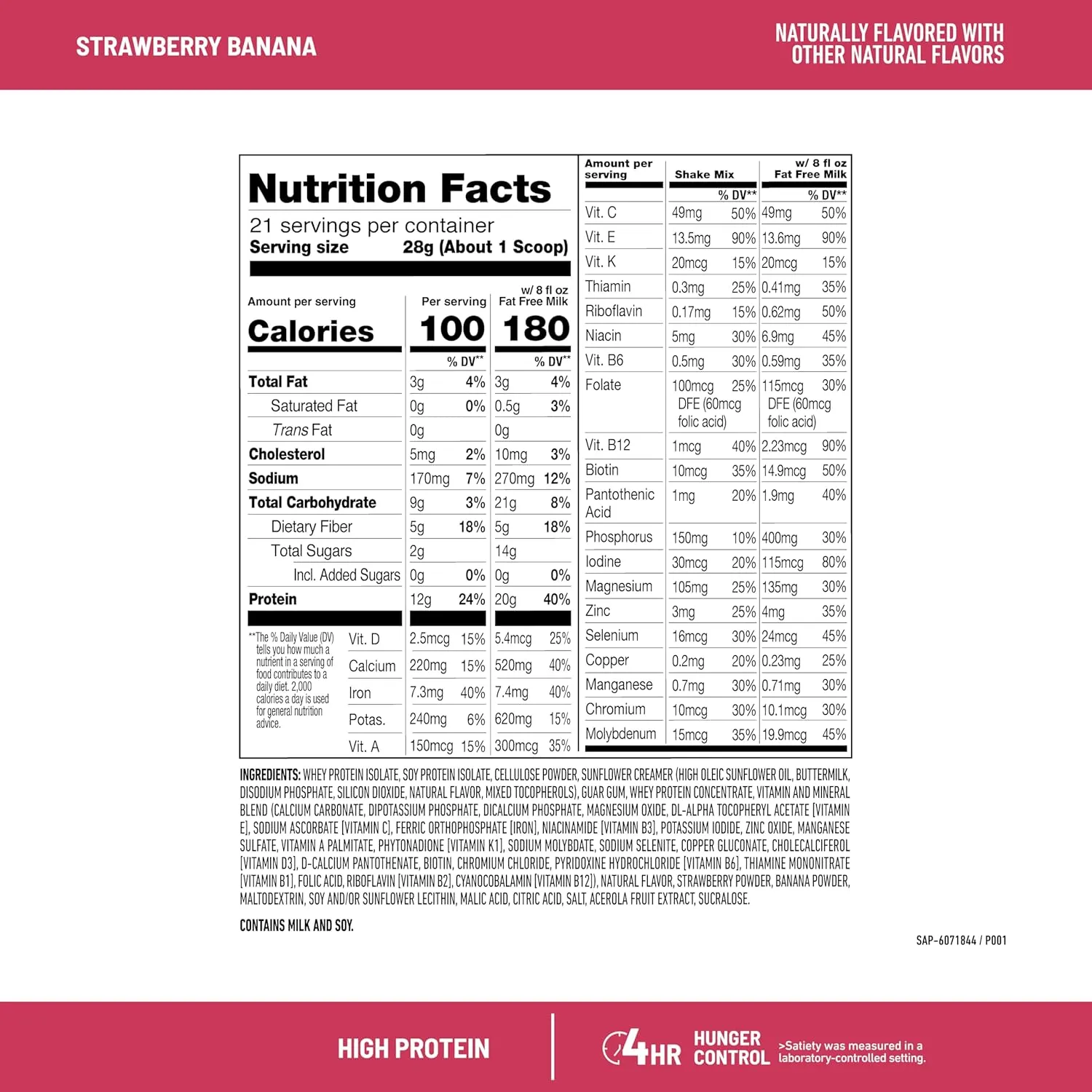 SlimFast High Protein Smoothie Mix Plus Fruit Powder, High Protein Meal Replacement Powder, Fiber, Vitamin C, 21 Servings, 1.29 Pounds, Strawberry Banana (Packaging May Vary)