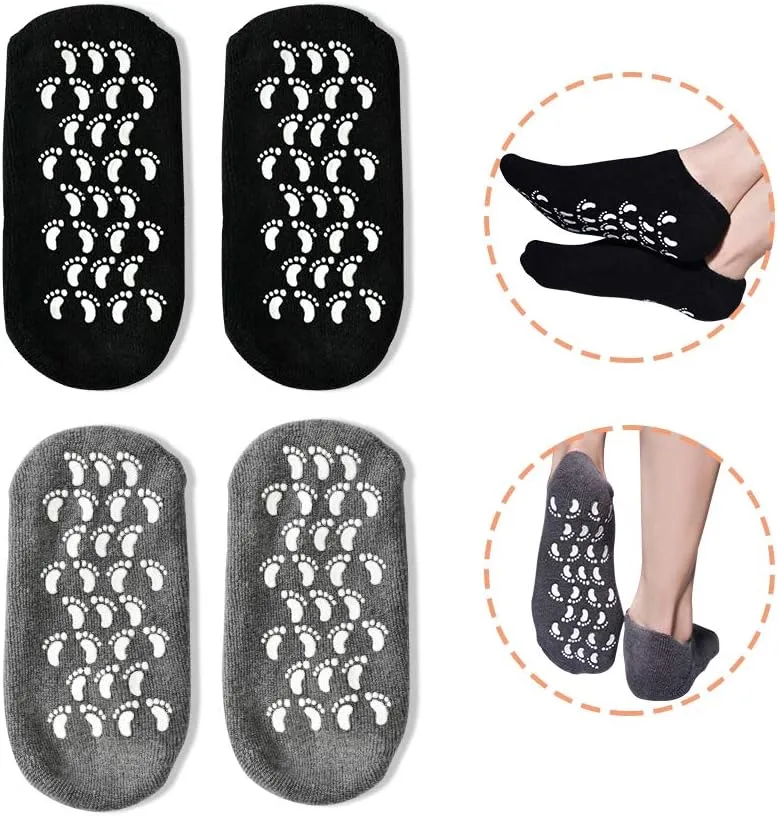 Soft Moisturizing Gel Spa Socks - Repair Dry Cracked Feet, Infused with Essential Oils & Vitamins (Black & Gray)