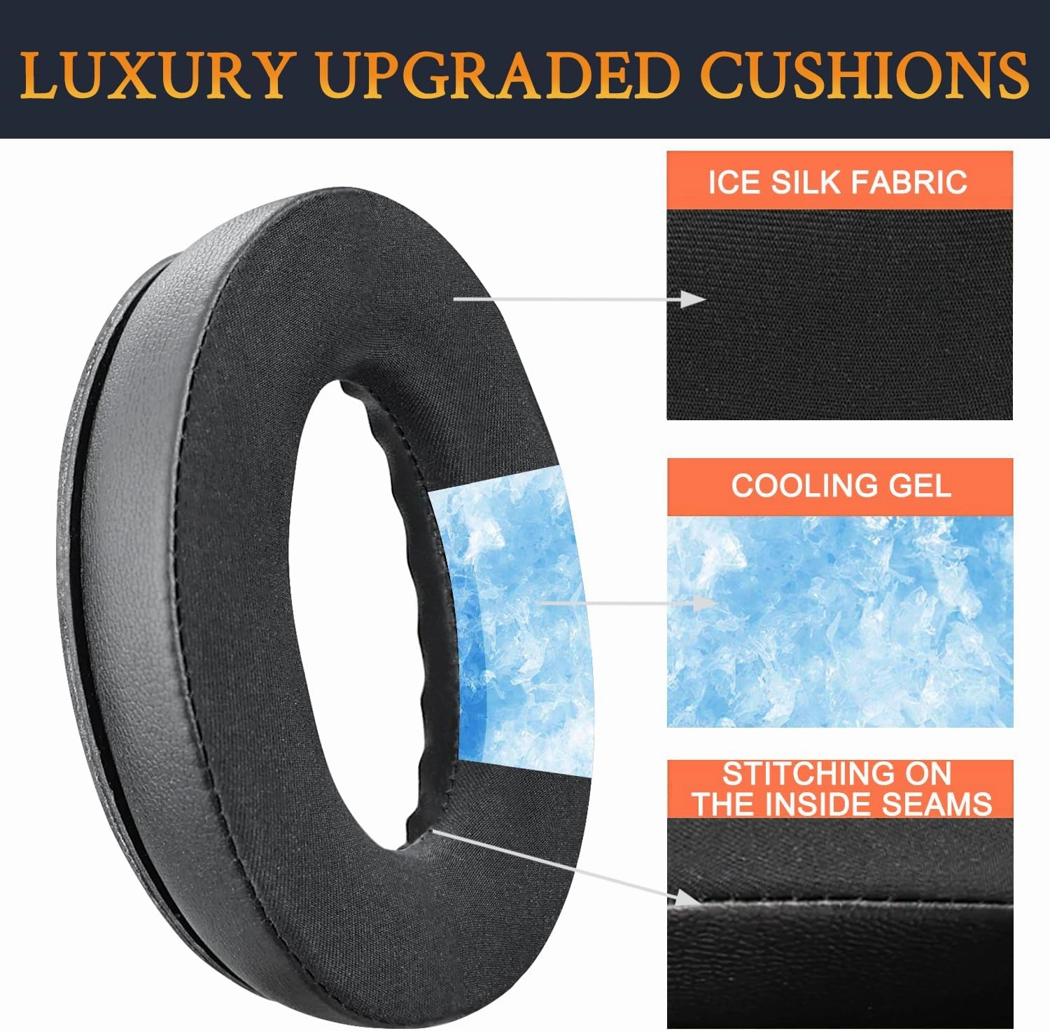 SoloWIT Cooling-Gel Replacement Ear Pads for Bose QuietComfort 35 (QC35) and Quiet Comfort 35 II (QC35 II) Over-Ear Headphones, Earpads Cushions with Ice Silk Fabric - Black