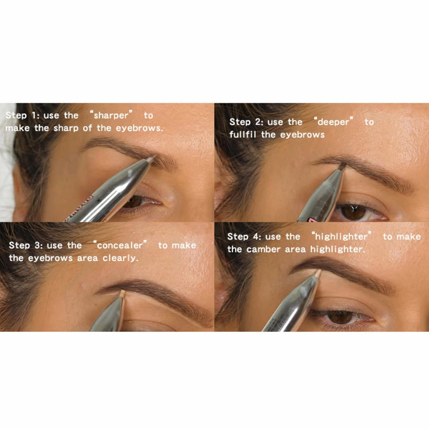 Sonew 4 In1 Eyebrow Contour Highlight Pen, ing Eyebrow Tint Pen Brow Defining Pencil Eye Makeup Beauty Tool for Women Girls (3# Black Brown)