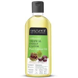 Soulflower Organic Castor Oil, For Thicker & Voluminous Hair, Eyebrows & Eyelashes, 100% Pure, Natural, Cold Pressed, Organic Certified - 6.77 Fl Oz