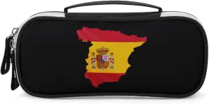 Spain Flag Map Portable Pencil Pen Case Small Cosmetic Bag Womens Makeup Pouch Pencil Bags