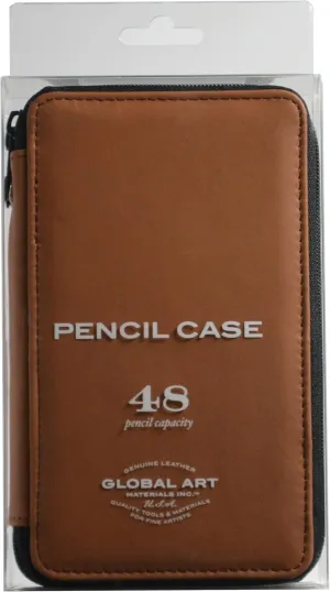 Speedball Art Products Genuine Leather Storage Case for Pencils, Markers, Pens and Art Supplies, Holds Up To 48 Standard Pencils, Antique Brown