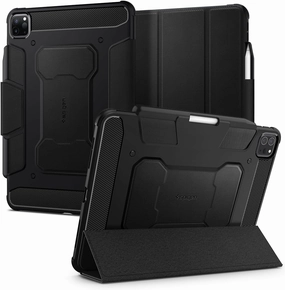 Spigen for iPad Pro 11 inch Case M2 4th Generation (2022) / 3rd Generation (2021) / 2nd Generation (2020) / 1st Generation (2018), Rugged Armor Pro Protective Tri-Fold Cover with Pencil Holder, Black