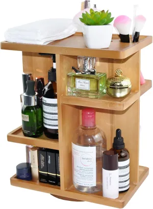 Spiretro Rotating Cosmetic Modular Organizer, Multi-Function Storage, 360 degree Carousel for Makeup, Toiletries, Vanity, Desk, Countertop, Bedroom, Closet, Solid Natural Wood with Acacia Brown