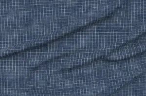 Spoonflower Fabric - Indigo Checks Modern Geometric Dak Blue Neutral Tiled Minimal Boho Printed on Chiffon Fabric by The Yard - Sewing Fashion Apparel Dresses Home Decor