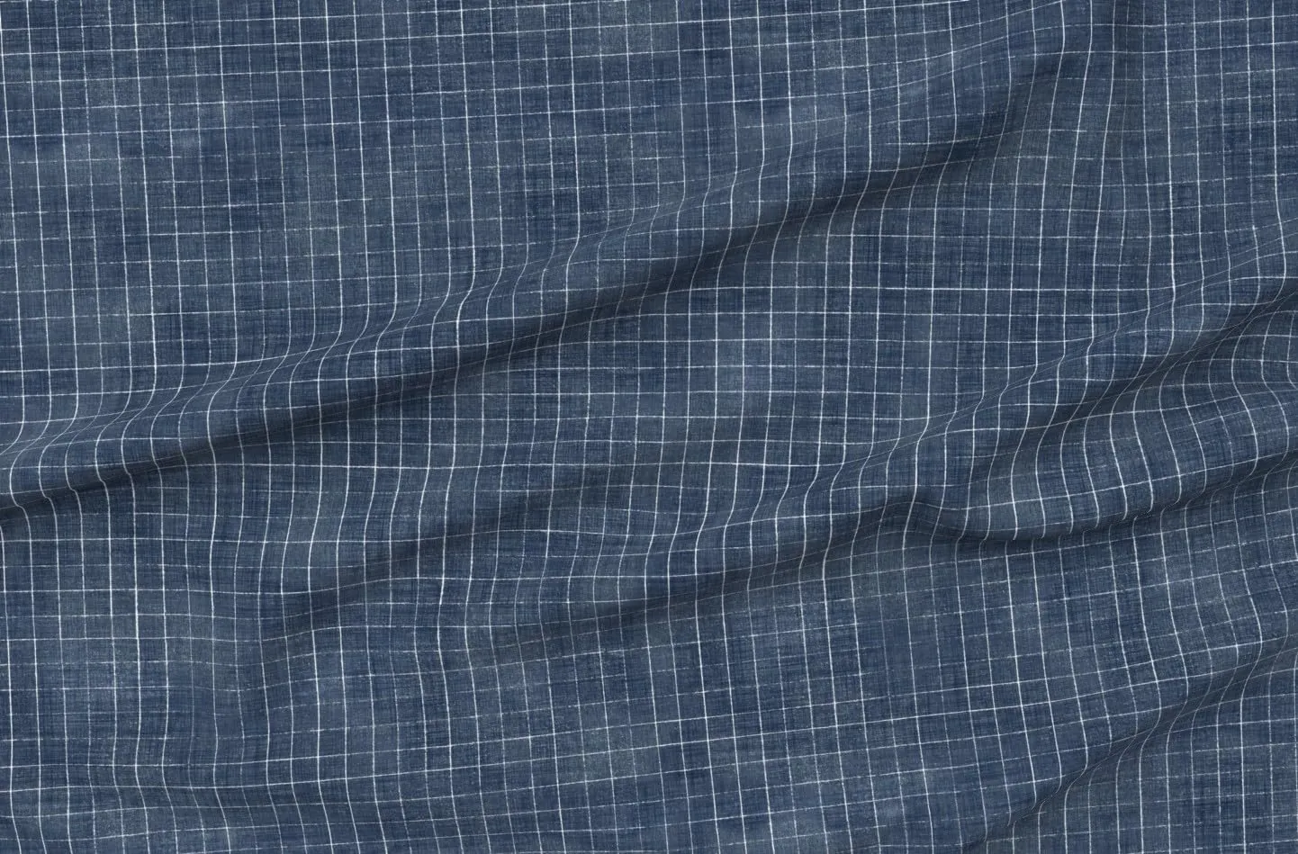 Spoonflower Fabric - Indigo Checks Modern Geometric Dak Blue Neutral Tiled Minimal Boho Printed on Chiffon Fabric by The Yard - Sewing Fashion Apparel Dresses Home Decor