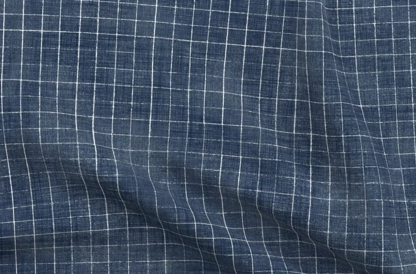 Spoonflower Fabric - Indigo Checks Modern Geometric Dak Blue Neutral Tiled Minimal Boho Printed on Chiffon Fabric by The Yard - Sewing Fashion Apparel Dresses Home Decor